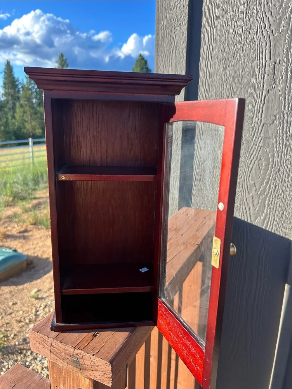 Vintage Cherry Wood Wall Cabinet with Glass Door